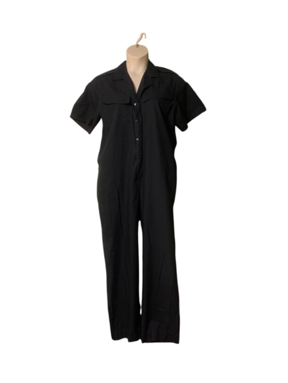 Vntg 80’s Women's Viewpoint by Gottex Black Short Sleeve Utility Jumpsuit M
